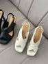 Women Peep Toe Cross Buckle Straps Block Heels